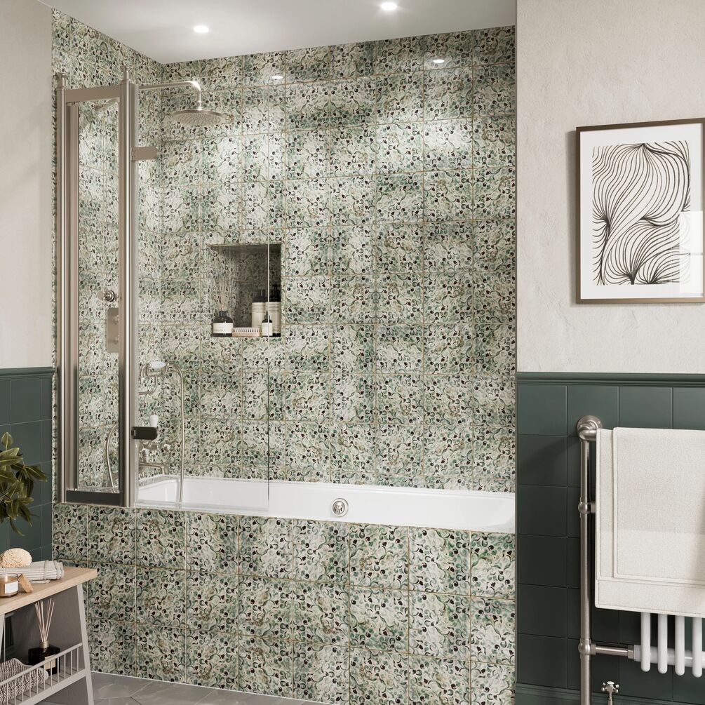 Lifestyle image of Burlington Classique Brushed Nickel Hinged Inline Bath Screen & Access Door